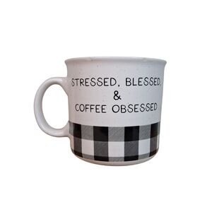 Stressed Blessed Coffee Obsessed Mug | Buffalo Check Farmhouse Style